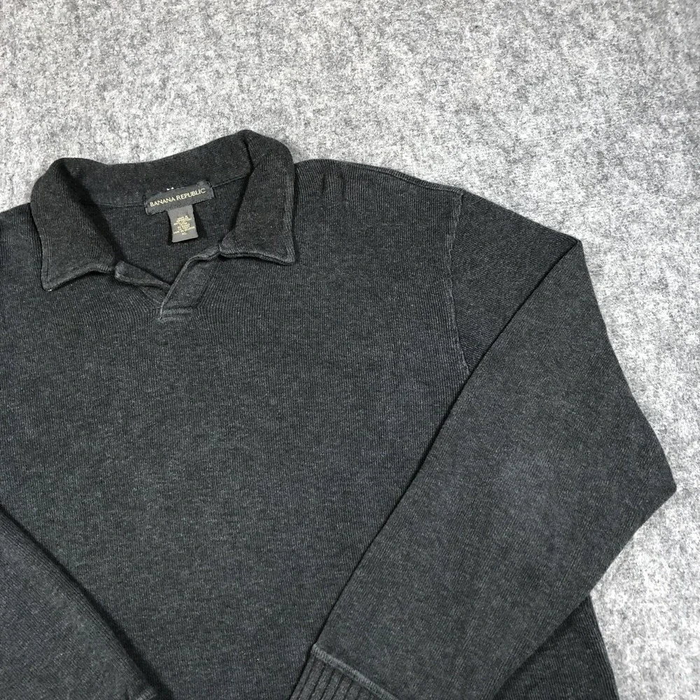 Banana‎ Republic Sweater Mens XL Gray Collared Cotton Knit Pullover Long Sleeve
